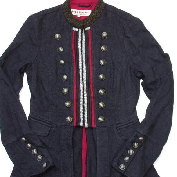 NWT Free People Lucy in in Black Fray Hem Embellished Military Jacket XS - Picture 2 of 5
